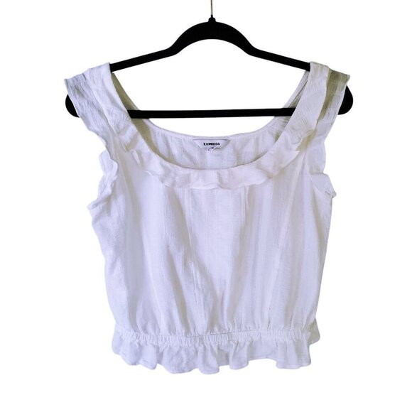 Express Milkmaid Cottagecore Ruffled Sleeveless Peplum Feminine Top 100% Cotton - Picture 7 of 14